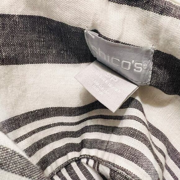 Chico’s Linen Cotton Striped Long Sleeve Maxi Shirt 16P black white cream grey - Picture 3 of 7